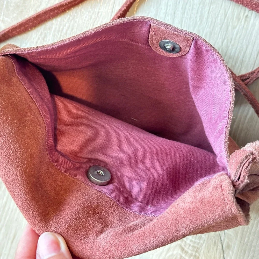 Urban Outfitters Suede Crossbody Bag Foldover Boho Y2K Dusty Rose Small Festival